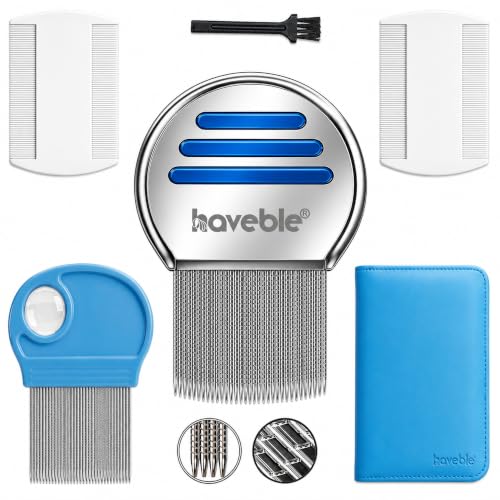 HAVEBLE Complete Nit Comb Kit | Removes Head Lice Nits Eggs Fleas & Ticks | Lice Removal for Kids Adults & Pets | Works on All Hair Types | Includes Stylish Storage Pouch & Maintenance Tools