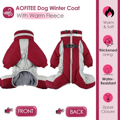 AOFITEE Winteroverall für Hunde - Wasserdichter Hundemantel für Große Hunde mit Beinen, Winter Warmer Hundejacke mit Geschirr Gefütterter Hundeoverall, Wintermantel Hund für Französische Bulldogge, L