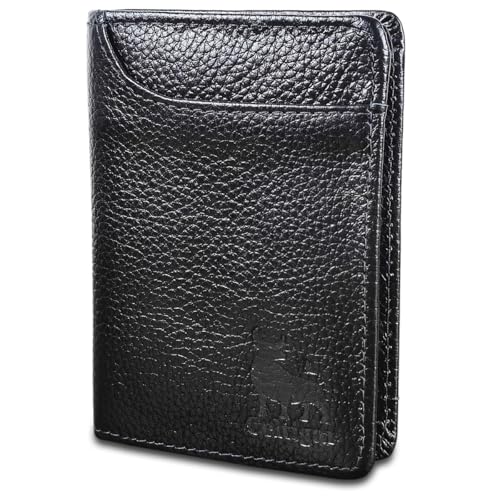 Carteira Vertical Masculina De Couro Legítimo RG CNH Cédulas Cartões Moedas Antifurto Bloqueio RFID (Preto - Couro CBFL)