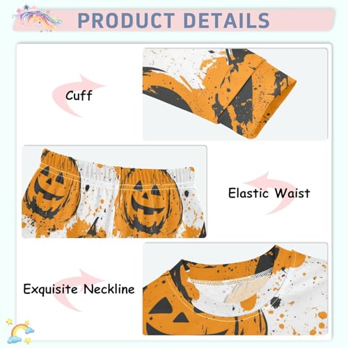 Pajama Sets Long Sleeve Halloween Pumpkin Splatter Design Soft Comfy Sleepwear 2 Piece PJS 3-8T4