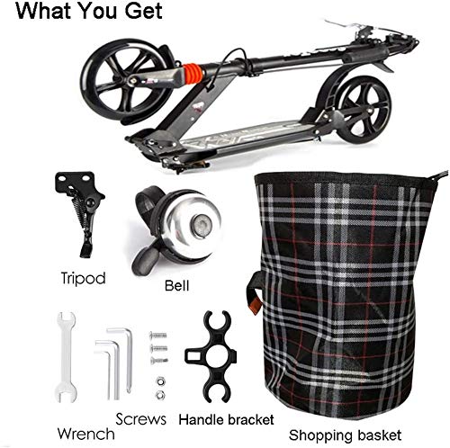 Scooter Erwachsene Erwachsene Tretroller mit Handbremse Tragbare Leichtbau Adjustable Pendler Scooter vorne und hinten Federung Unterst&uuml;tzt 330lbs Nicht EL LQHZWYC (Color : Black)