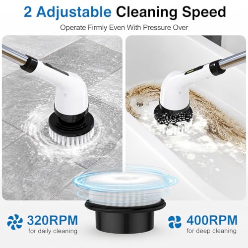 Image of 9 in 1 Electric Spin Scrubber, Rechargeable Cordless Cleaning Brush with 9 Replaceable Brush Heads & Adjustable Handle, Power Scrubber for Bathroom, Kitchen, Floor, Tile & Car Cleaning