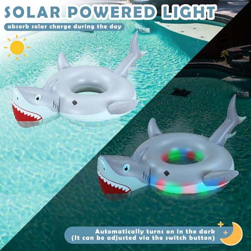Teyva Daily Shark Inflatable Pool Float with Lights Solar Powered Shark Pool Floaties for Adults 67" Large Swim Tube Ring LED Glow in The Dark Swim Float for Summer Water Beach Lounge Party Supplies - image 3