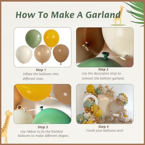 Image of Blocesa Sage Green Brown Yellow Balloon Arch Kit, Latex, Party Decor.