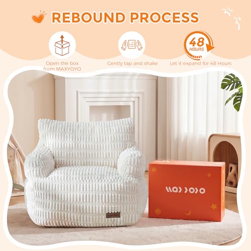 Image of MAXYOYO Bean Bag Chair for Kids, Toddler Bean Bag Sofa with Armrest, Comfy Lazy Chair with Convenient Pockets, Floor Sofa with Filler for Gaming, Reading, Beige