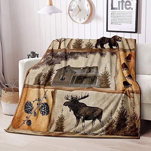 Luvivihome Bear Throw Blanket, Deer Moose Elk Hunting Lodge Cabin Rustic Farmhouse Woodland Animals Blanket, Twin Blanket, Cozy Soft Fuzzy Warm Flannel Fleece Blanket For Bed, Couch, Sofa, 60"X80" #TOP3
