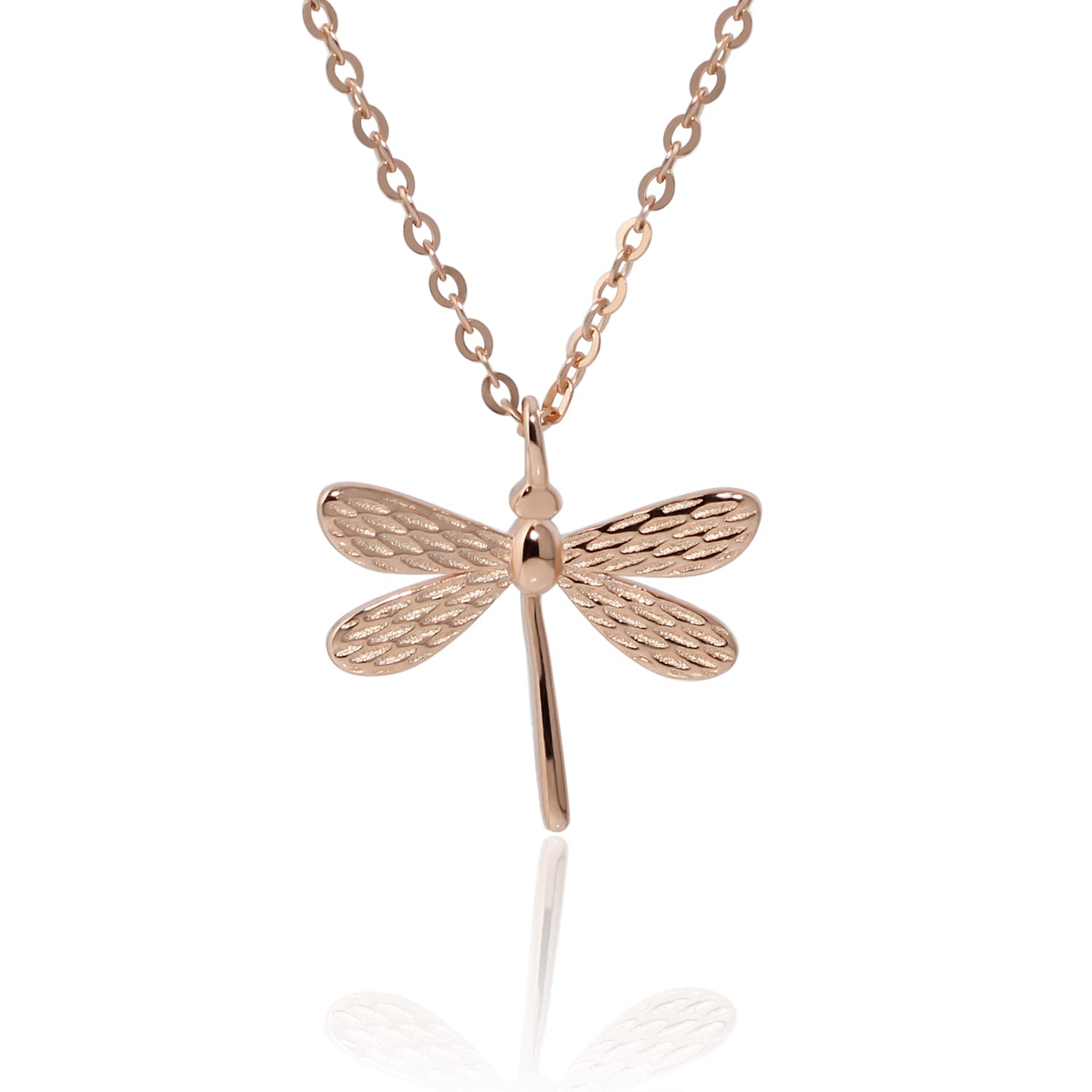 Halskette mit Libellen-Anhänger, Sterlingsilber, für Frauen, zierliche Gold-Roségold-Plissee-Halskette, Schmuck-Geschenk