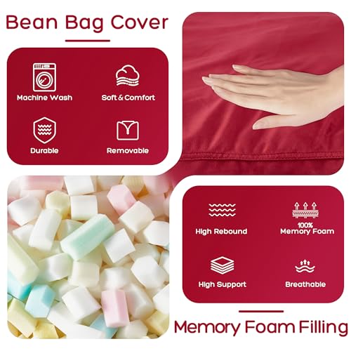 HABUTWAY Bean Bag Chair: Giant 4' Memory Foam Furniture Bean Bag Chairs for Adults with Microfiber Cover 4Ft (Red)