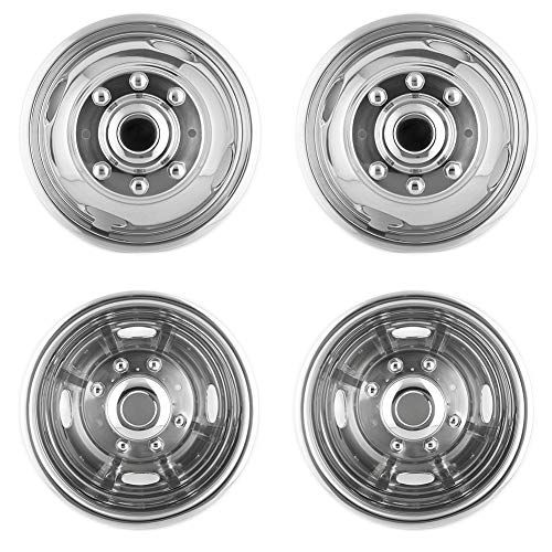 Deebior 4pcs 17inch Polished Stainless Steel Dually Wheel Simulators, Nice looking and Durable Bolt On Wheel Cover, 8 Lug 4 Hand Hole Hubcaps Fit for 2005-2021 Ford F350 with Installation Tool Kit A8P
