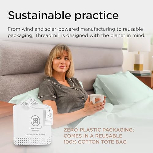 Threadmill California King Sheets, Certified American Supima Cotton Sheets, 1000 Thread Count Hotel Quality, 4 Piece Luxury Bed Sheets Set with Elasticized Extra Deep Pocket, Seaglass