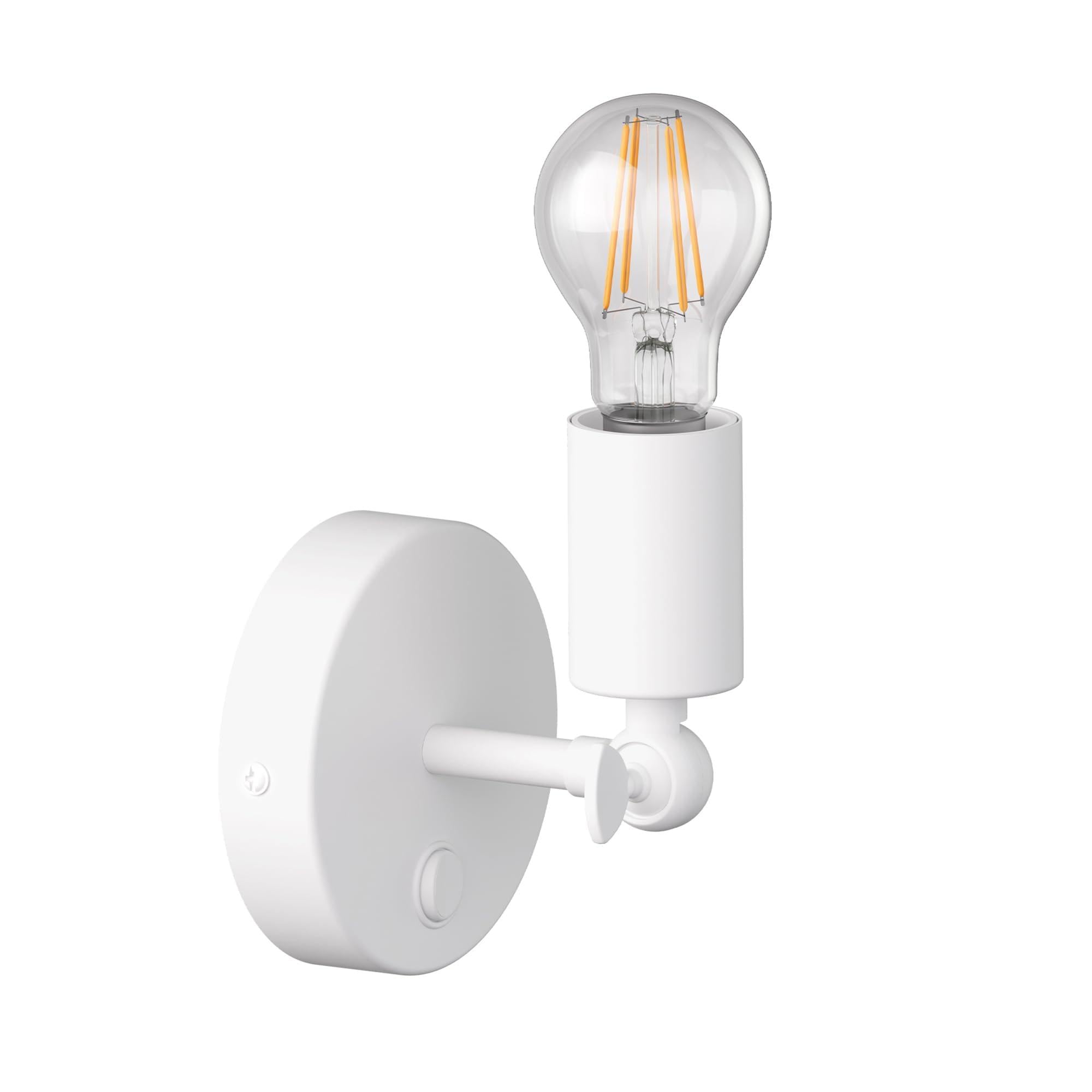 ledscom.de Vintage E27 Wand-Leuchte FETRO mit Schalter, weiß, schwenkbar, inkl. E27 Lampe (warmweiß, max. 963lm) 3-Stufen-Dimmen