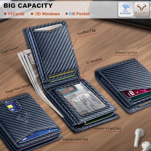 Image of BULLIANT Men Slim Leather Pocket Wallet Bill Holder 11Cards-Genuine Leather | RFID Blocking | Easy Access | Gift Boxed