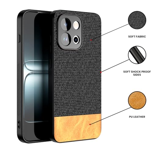 Image of Kapa Soft Fabric & Leather Hybrid Protective Back Cover for OnePlus 13S | Shockproof Slim Hard Anti Slip Back Case (Black,Brown)