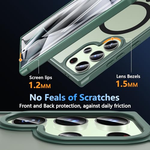 Image of OWKEY for Samsung Galaxy S24 Ultra Case 6.8'', Magnetic S24 Ultra Case Compatible with Magsafe, [Shockproof Military] Translucent Back Slim Bumper Cover Phone Case Samsung S24 Ultra, Green