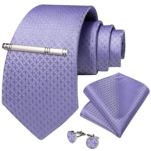 Image of DiBanGu Plaid Ties for Men Silk Checkered Necktie and Pocket Square Cufflinks Tie Clip Set with Gift Box for Wedding Business