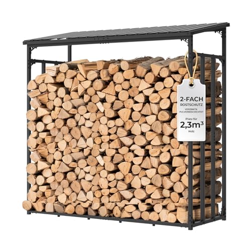 CHOSHOME Kaminholzregal Aussen 185x70x185cm, Metall Kaminholzlager Außen XXL, Anthrazit Garten Kaminholzunterstand 3,3 SRM / 2,3m³, Metalldach, Feuerverzinkt, Brennholzregal