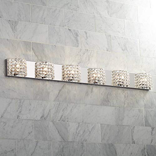 Cesenna Modern Wall Mount Light Chrome Silver Metal Hardwired 54 3/4" Wide 6-Light Fixture Clear Crystal Accents for Bathroom Vanity Mirror House Home Room Decor - Vienna Full Spectrum