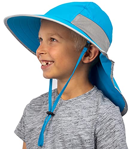 GearTOP Sun Hat Kids Wide Brim Fishing Hats with UV Protection for Boys, Blue 5 to 13 Years Old (Discoverer Kids)