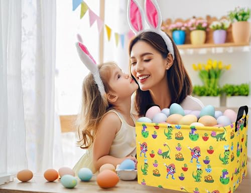 Image of Rectangle Empty Easter Baskets Boy Large Toy Storage Bin Girls collapsible Hamper Waterproof Canvas Box Kid Gifts Spring Decor( Sunglasses Dinosaur Egg )
