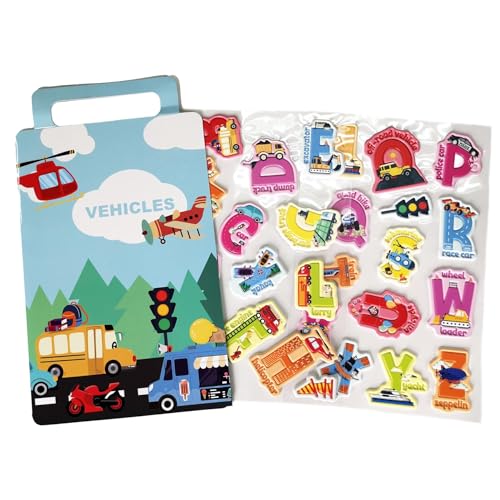 WALPLUS Puffy Stickers for Toddlers Alphabet Stickers for Kids Reusable Stickers for Toddlers Removable Stickers for Party Bags A to Z Transportation Alphabet Vehicle Stickers 28 PCS - Image 3