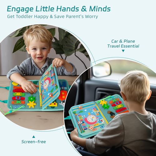 Image of WOODENFUN Busy Board Montessori Toys for Boy Girl Birthday Gifts, Busy Book Learning Sensory Easter Toys for Toddlers, Toddler Travel Autism Educational Activities Fine Motor Skills