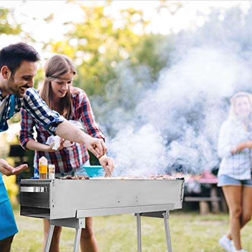 Ironwalls Portable Charcoal Grills, 32" X 8" Stainless Steel Folded Camping Grill Kebab Skewer Bbq Barbecue Grill Kit For Garden Backyard Party Picnic Travel Home Outdoor Cooking Use #TOP1