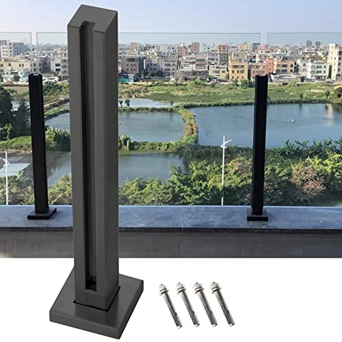 LXLZYXSF Glas Geländerpfosten Glashalter Edelstahl Modern Schwarz Terrasse Glasgeländerpfosten, Bodenhalterung Mit Schrauben, Quadrat Glasklemme Glaszapfenpfosten, Rostfreier Stahl Geländerstange Cover