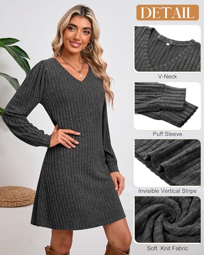 Ficerd Women's Knit Long Sleeve Sweater Dress Casual V Neck Tunic Dresses Fall Trendy Outfits3