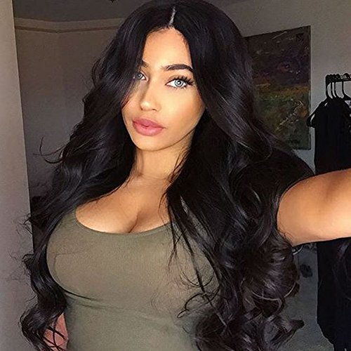 UQinZ 24inch Curly Wigs Synthetic Cosplay Wig Body Wave Long Hair Middle Part Heat Resistant Full Wig Natural Black for Black Women