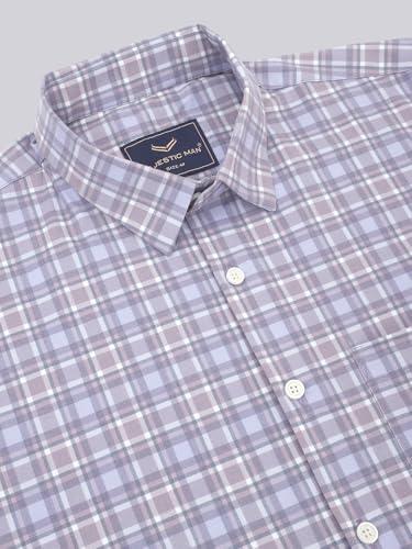 Image of Majestic Man Comfort Slim Fit Cotton Blend Checked Casual Shirt