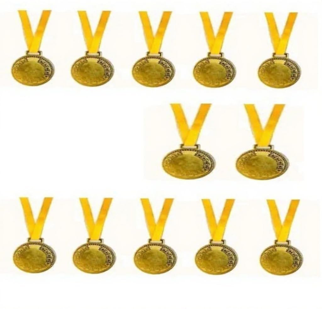 Premium Winner Medals with Ribbon, Sports Competition Awards, School Achievement Recognition, Gold Metal Medals (Pack of 12 (Gold))-picture-28