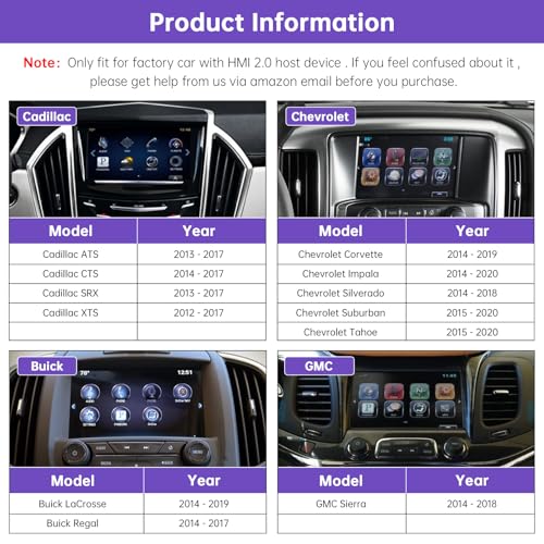 Wireless CarPlay & Android Auto Retrofit Module Compatible with Cadillac, Buick, Chevrolet and GMC (2014–2020) HMI 2.0 System, Supports Android Auto, Mirror Link, and Reverse Camera