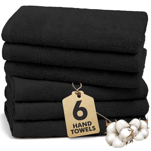 Novo Home Hand Towels for Bathroom 550 GSM 100% Cotton Soft & Absorbent Pack of 6 Small Towel (50x85cm) Quick Dry Luxury Cotton Hand Towels Black