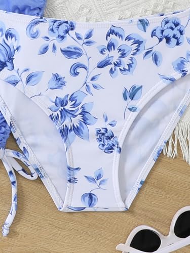 Image of Girl's 3 Piece Sets Floral Print Bikini Swimsuit High Waisted Bathing Suits with Beach Skirt Coverups