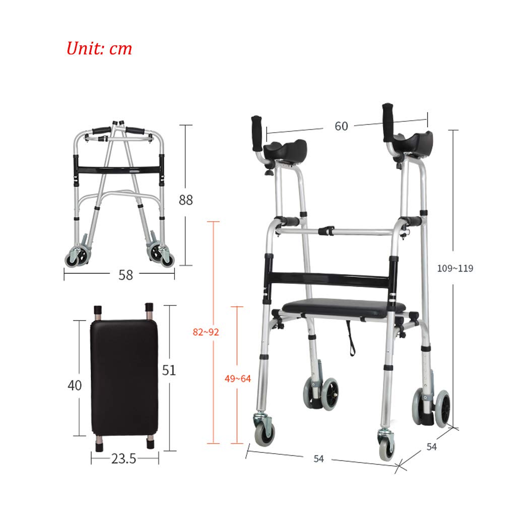 Estándares y Ligeros Andador Plegable Regulable en Altura | Caminante para Ancianos con 4 Ruedas | Rollator de Aluminio Ligero | Asiento Acolchado