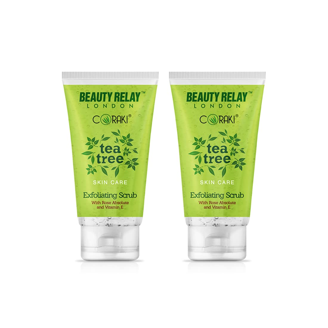 Beauty Relay London Coraki Tea Tree Exfoliating Scrub 200 gm with goodness of Rose Absolute, Juglans Nigra Seed, Tea Tree Oil. Deep Cleansing Hydrating Facial Scrub : Remove impurities, Excess Oil &Dead Skin Cells:Prevent Acne ,Provides moisturization & nourishment .Daily Use Face wash For Men & Women (Pack Of 2)