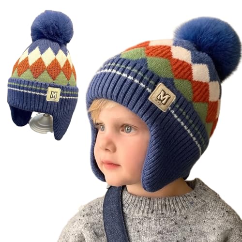 Gorro cálido para niños, apto para niñas y niños de 2 a 10 años, gorro cálido de invierno, gorro de punto para otoño, invierno y primavera (azul).