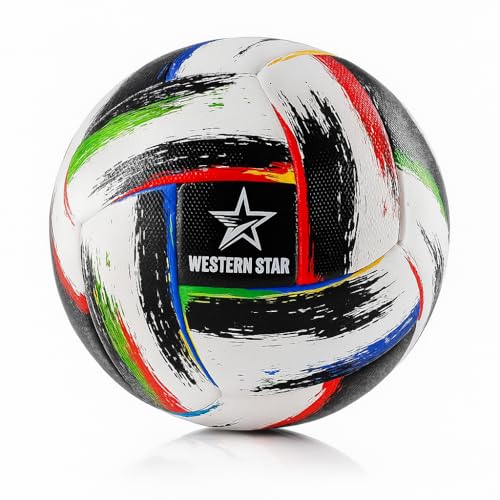 Image of Western Star Soccer Ball Helix- Size 3 4 5 - Official Match Grade Soccer Balls - Attractive and Durable Design (Rainbow Color, 4)
