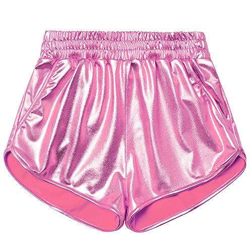 Mirawise Girls Metallic Shorts Shiny Hot Pants Sparkly Dance Outfits Short Pants with Sunglasses2