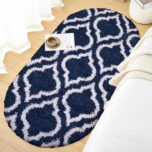 Image of 4x6 feet Soft Area Rug for Living Room and Bedroom, Modern Indoor Floor Carpet with Non-Slip Backing, Comfortable Decorative Home Decor Rug, Easy Clean & Durable- (Blue M III, Oval)