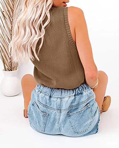 Image of Rilista Women Summer Knit Tank Tops Sleeveless Turtleneck Cami Shirts Ribbed Mock Neck Pullover Sweater Vests