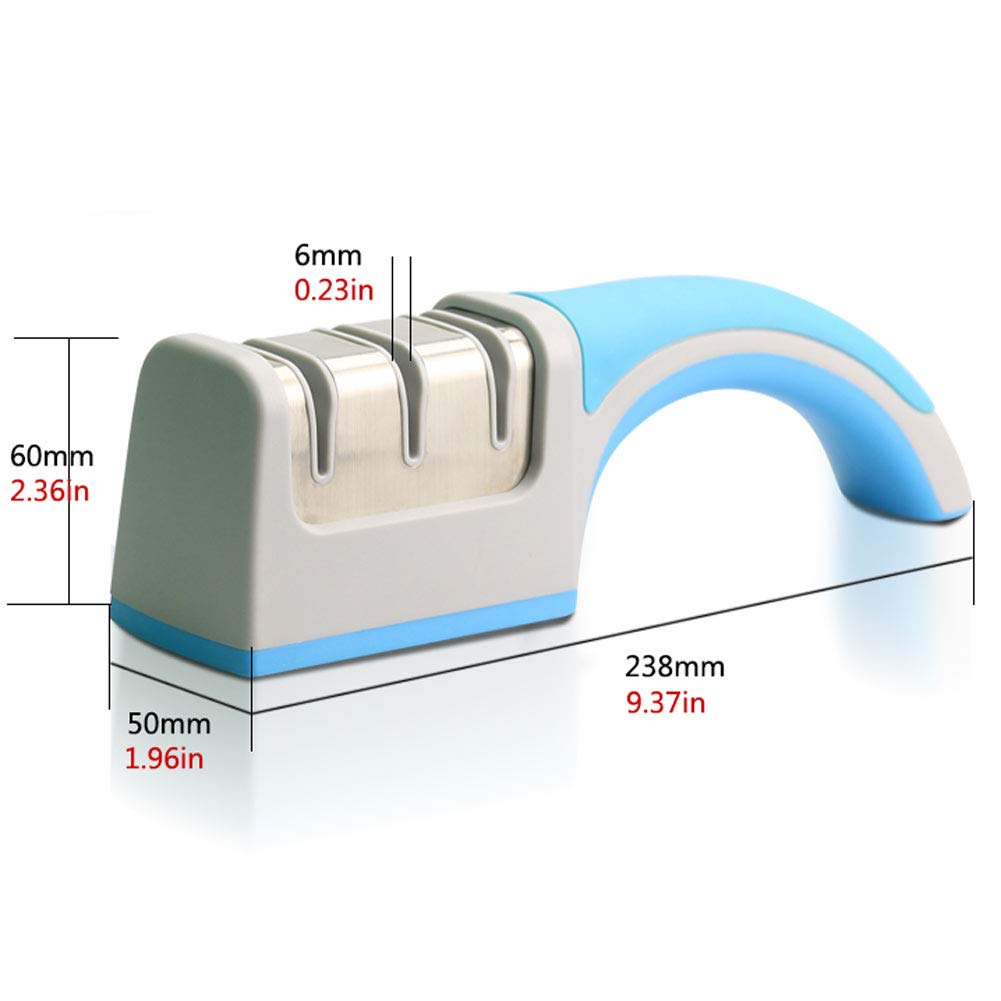 DUYER Affilacoltelli da Cucina, Temperamatite Manuale A 3 Stadi Resistente all'Usura Risparmia Sforzo Antiscivolo Design Dell'Impugnatura di Facile Presa Ergonomico Blue