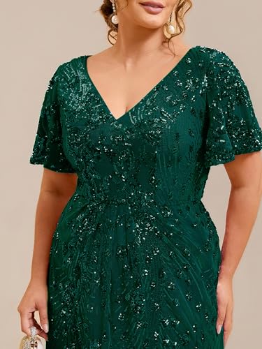 Image of Ever-Pretty Plus Women's Sequin V Neck Plus Size Prom Dress Mermaid Formal Cocktail Evening Dresses for Curvy Women