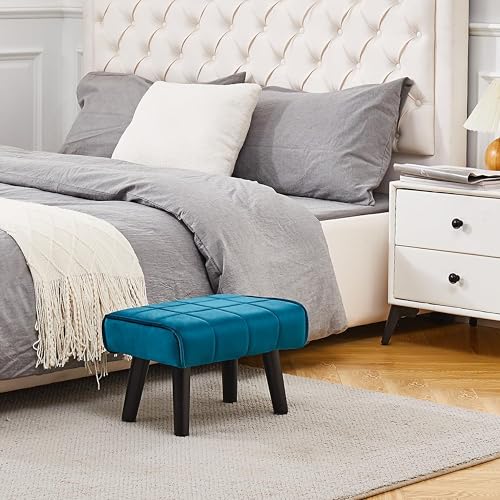 Image of Wood Modern Legs, Velvet Ottoman, Puffy Seating, Footrest, and Stool Two Contemporary stepstools for The Living Area, Bedroom, and Sofa (Set of 2 Aqua)
