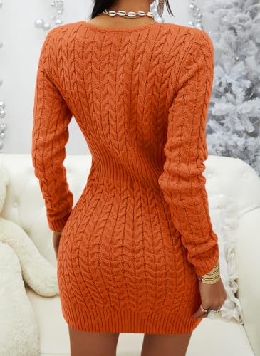 Image of Veatzaer Womens Zip V Neck Long Sleeve Cable Knit Mini Sexy Sweater Dressse