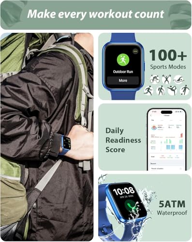 Image of Smart Watch for Women Android & iPhone, Alexa Built-in, 1.8 inch Touch Screen Fitness Tracker with Answer /Make Calls, IP68 Waterproof Heart Rate /Sleep /SpO2 Monitor, Pedometer, 100+ Sport Modes, Dark Blue