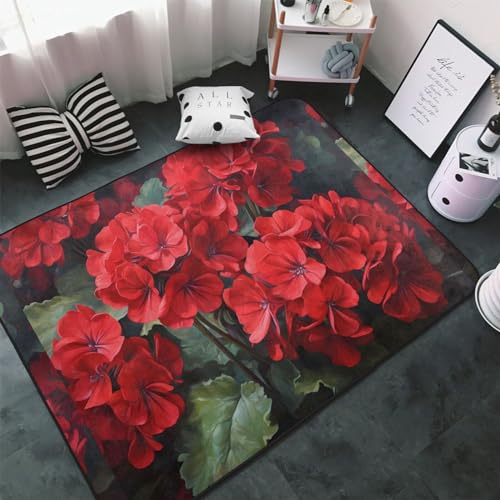 Tapis géraniums rouges en velours fin de qualité supérieure lavable