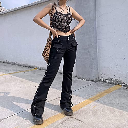 Women Y2K High Waisted Jeans Gothic Baggy Gothic Cargo Jeans Wide Straight Leg Punk Denim Pants Loose Trousers Streetwear2