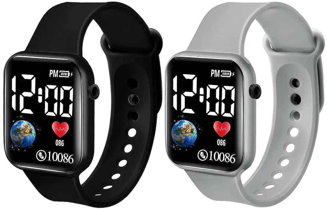 Goldenize Fashion New Waterproof Day Date Display Muticolour Electronic Children Kids Digital Sports Fitness Square Led Watch for Kids, Boy & Baby Girls- Watch for Kids Gift-Pack of 2 (Black-Grey) (B0C7ZH5Q1X) Amazon Price History, Amazon Price Tracker