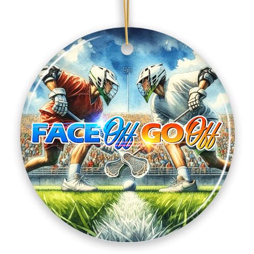 Lacrosse Face Off Go Off Ornament, and Tree Decor for Sport Lovers